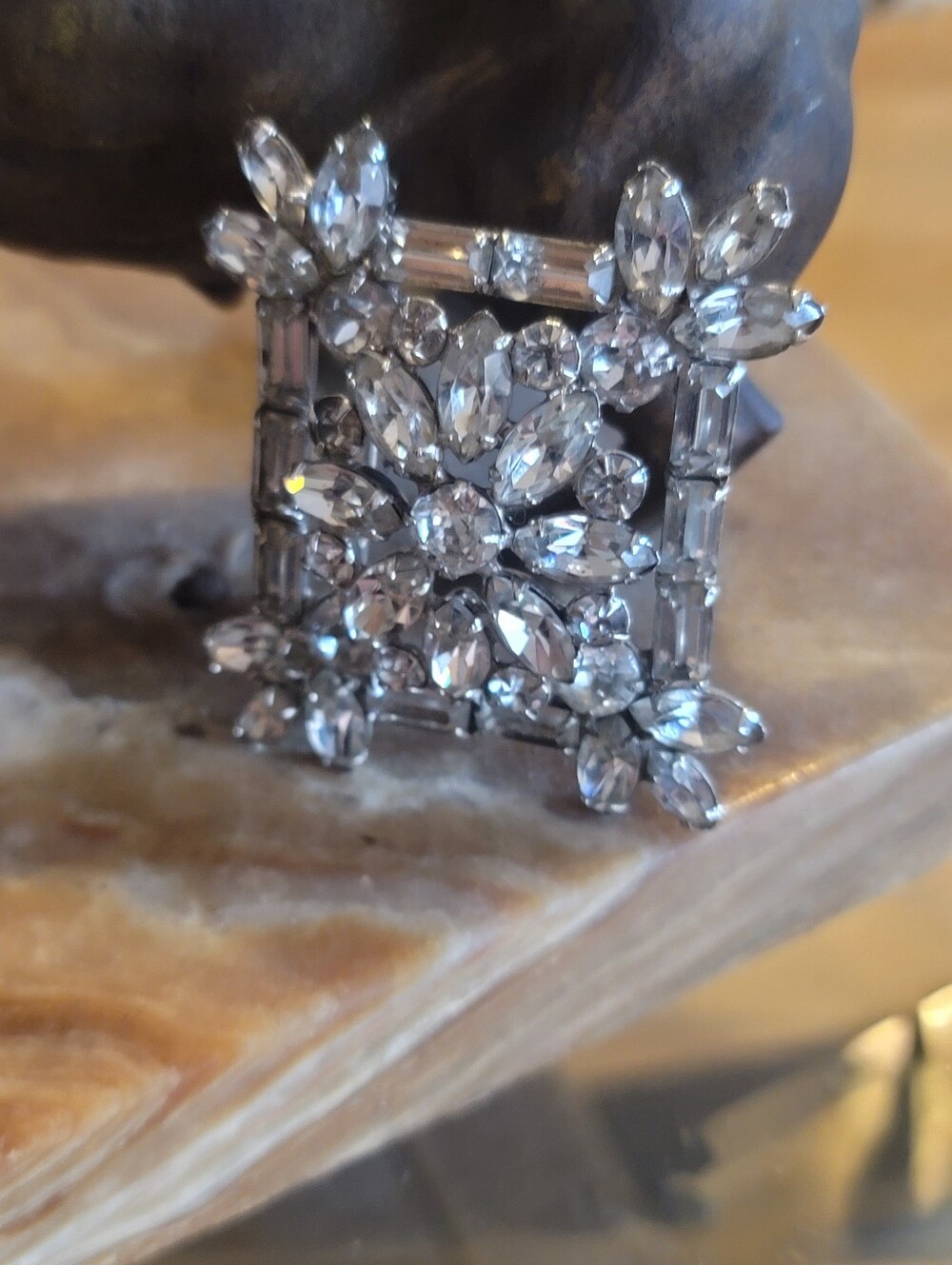 Crystal Vintage Square Cluster Brooch